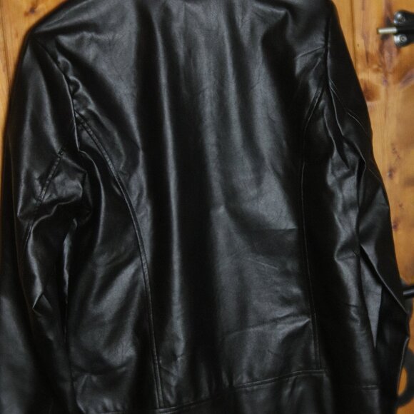 LTS Tall Black Faux Leather Funnel Neck Jacket - Picture 3 of 5